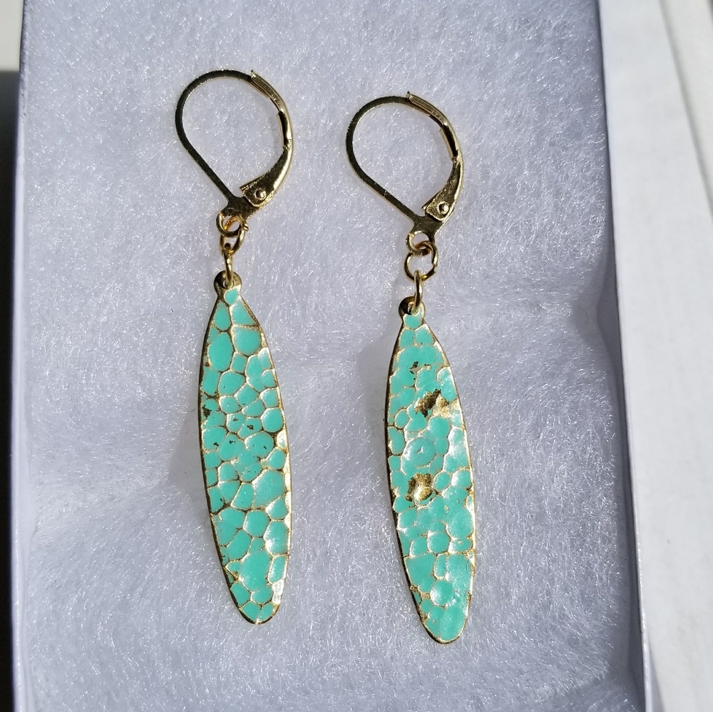 Turquoise Dimpled Oval Earrings